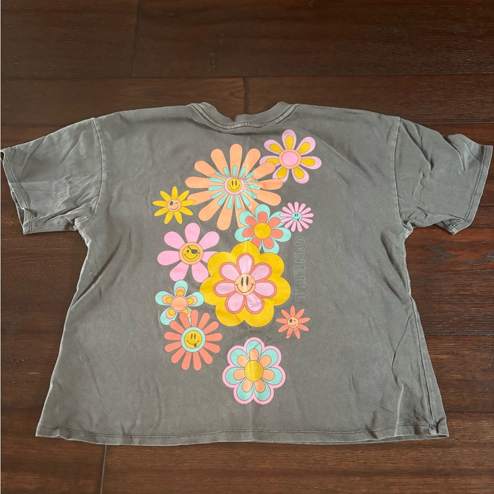 O'Neill Gray and Pink Retro Floral Short Sleeve Tee